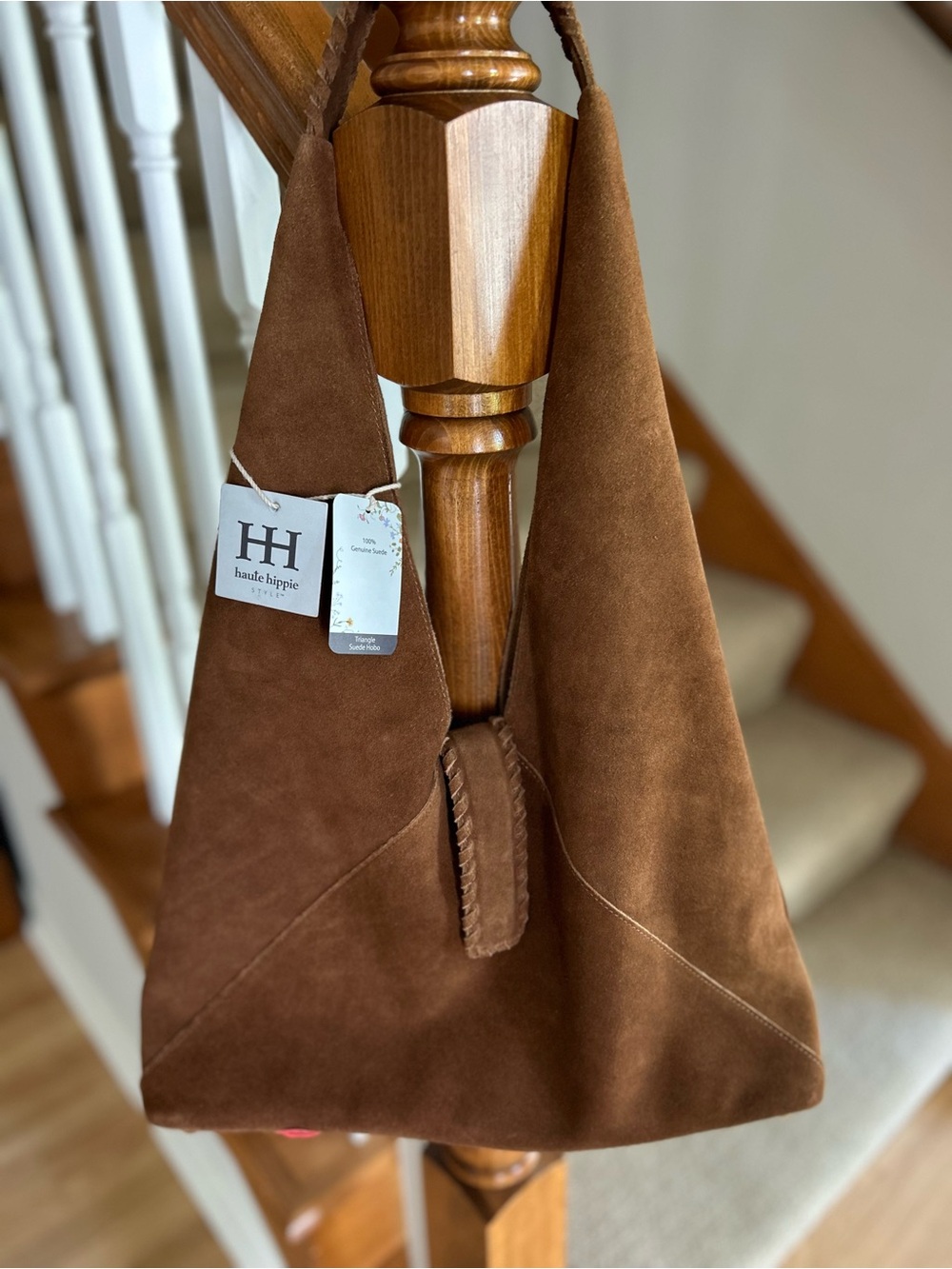 NWT Haute Hippie Triangle Suede Hobo, Cognac Brown - Picture 3 of 12